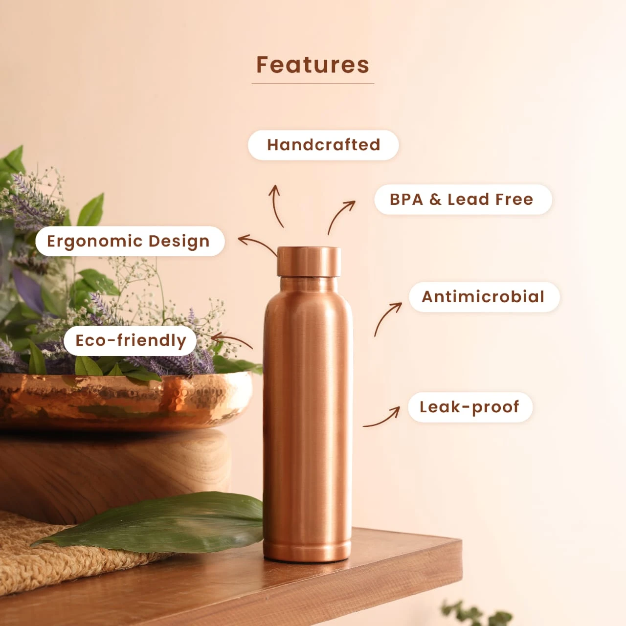KOPRM Caliber Plain Copper Bottle – Minimal Design, Maximum Health