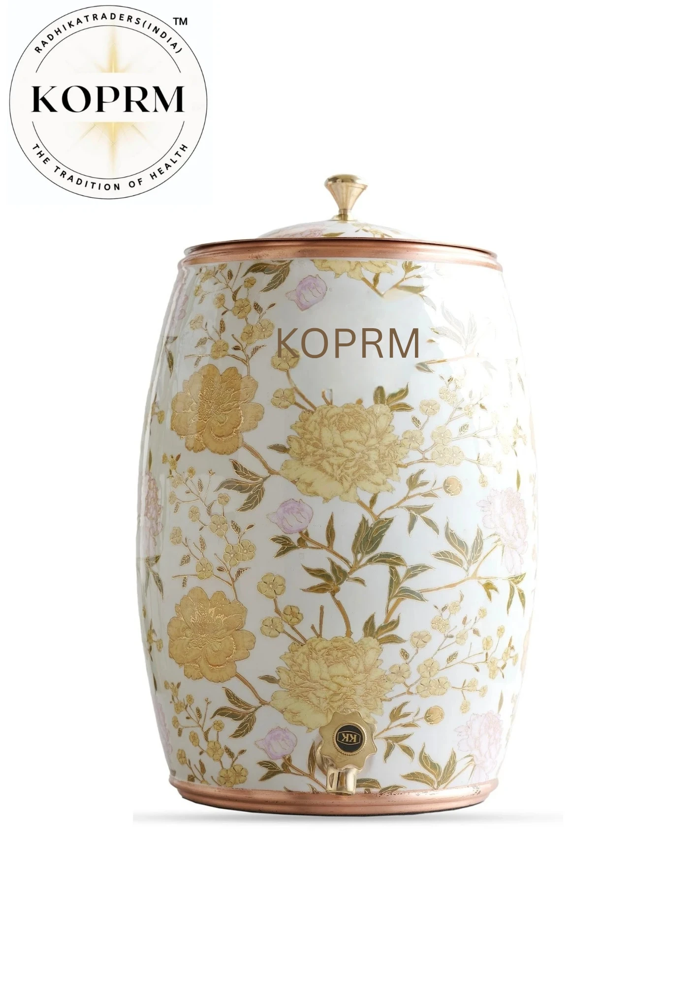 Barrel 3D Meena Copper Tank(White Golden Flower)